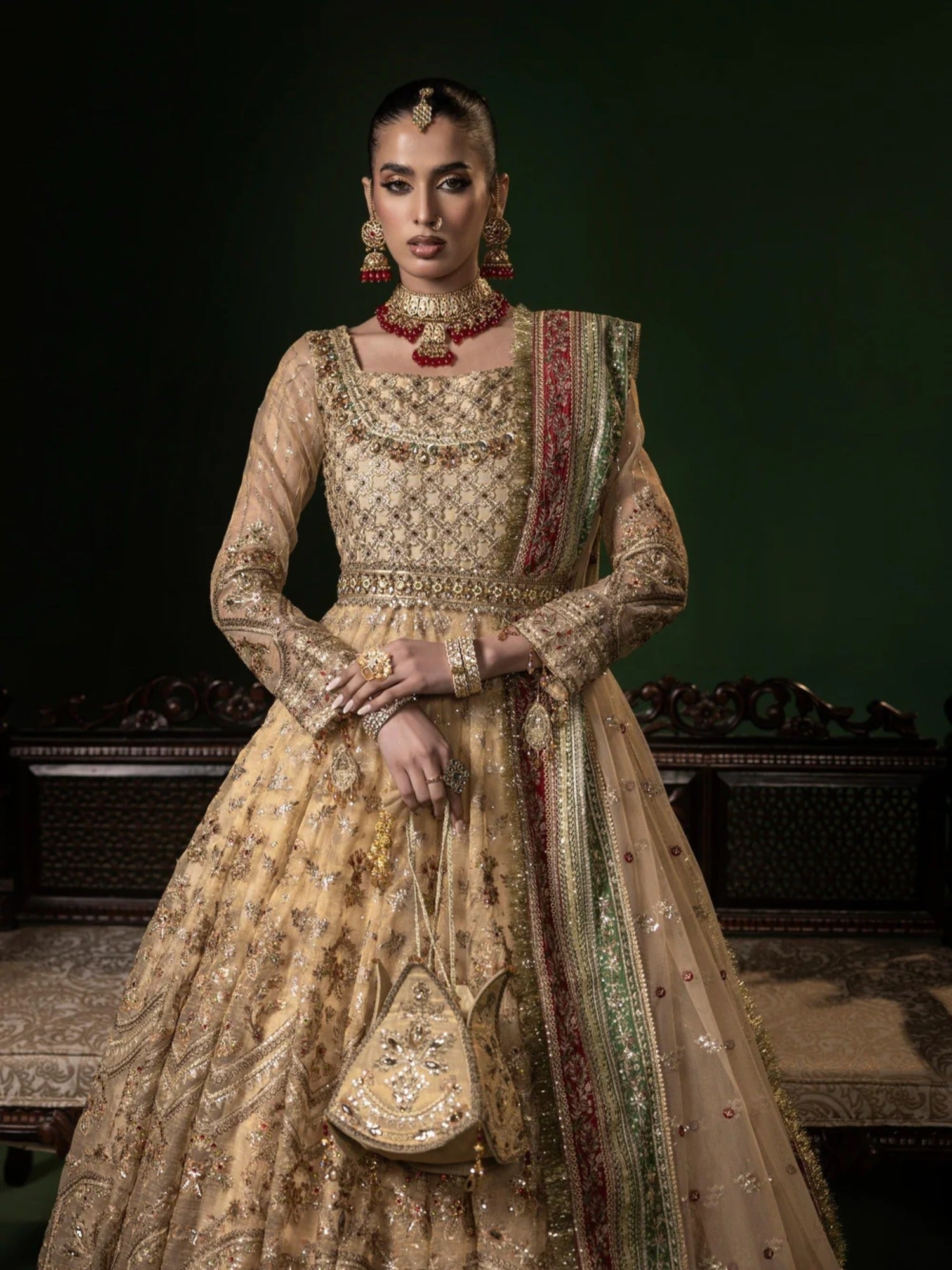 Golden Sara Jahan Net Embellished Maxi-Zayra