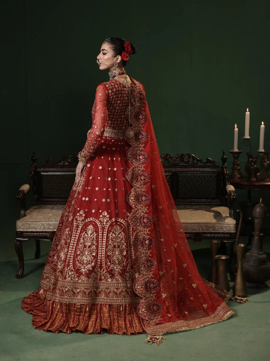 Red Sara Jahan Net Embroidered Lehenga Set-Aylin