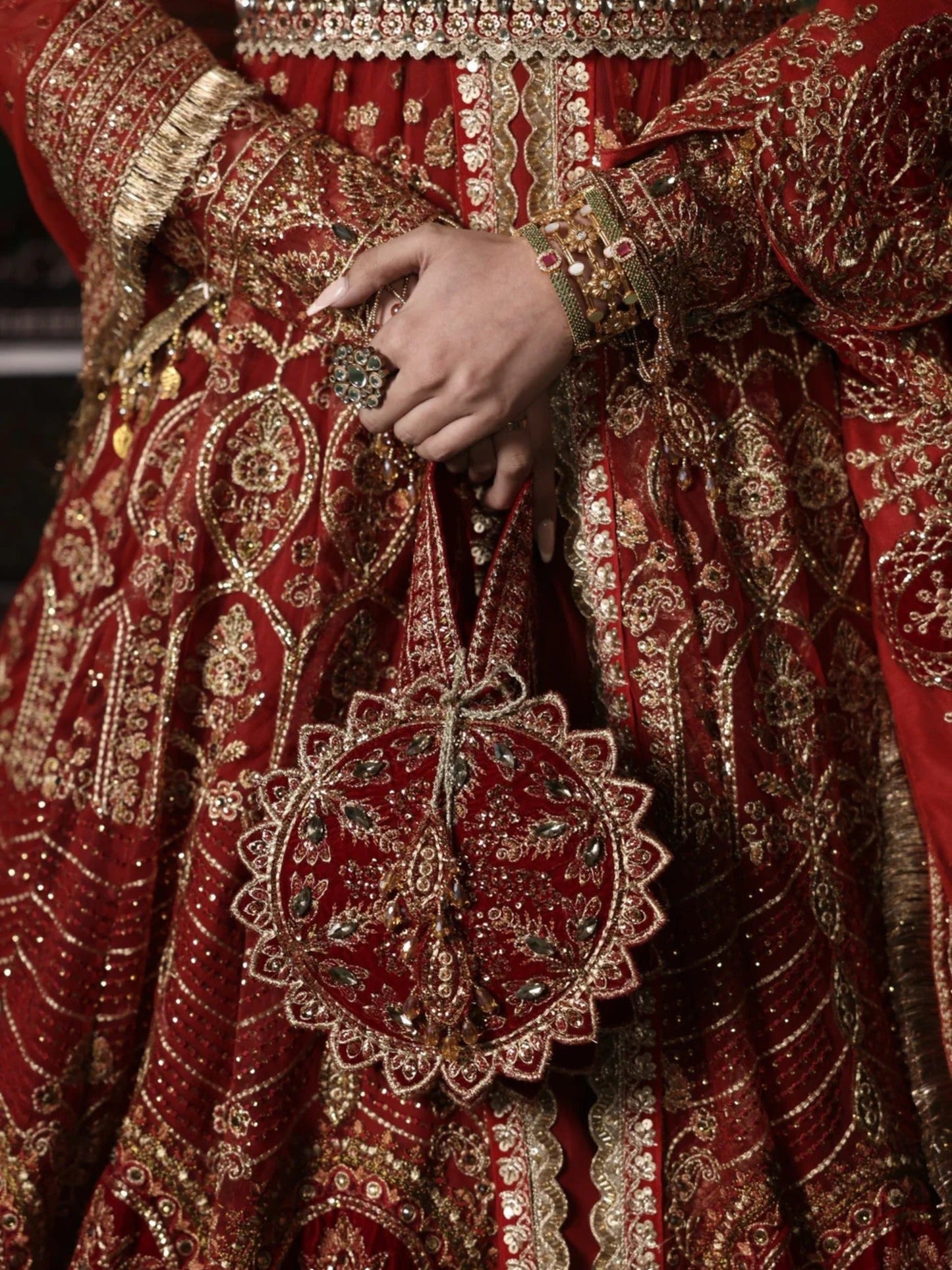 Red Sara Jahan Net Embroidered Lehenga Set-Aylin