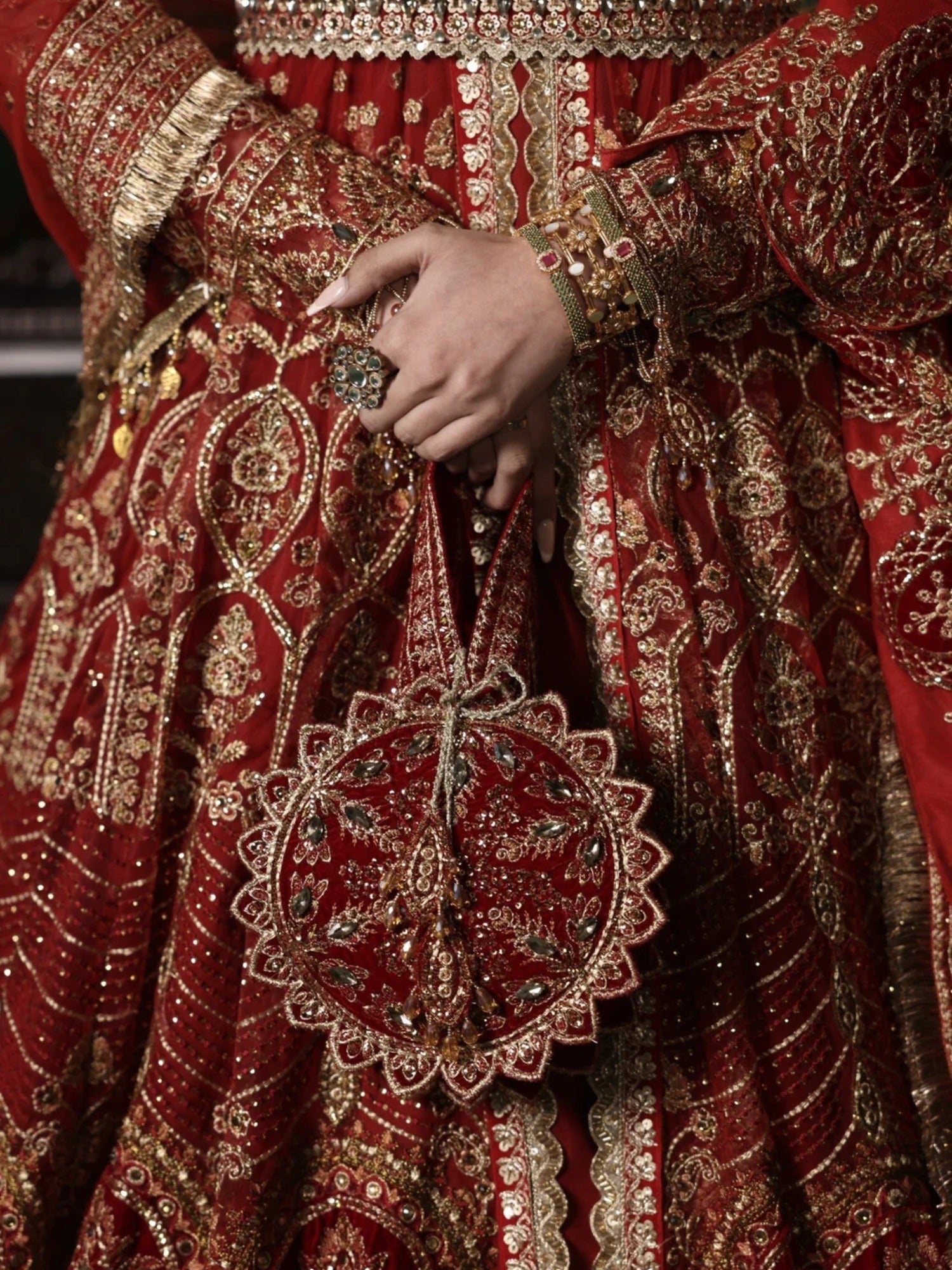 Red Sara Jahan Net Embroidered Lehenga Set-Aylin