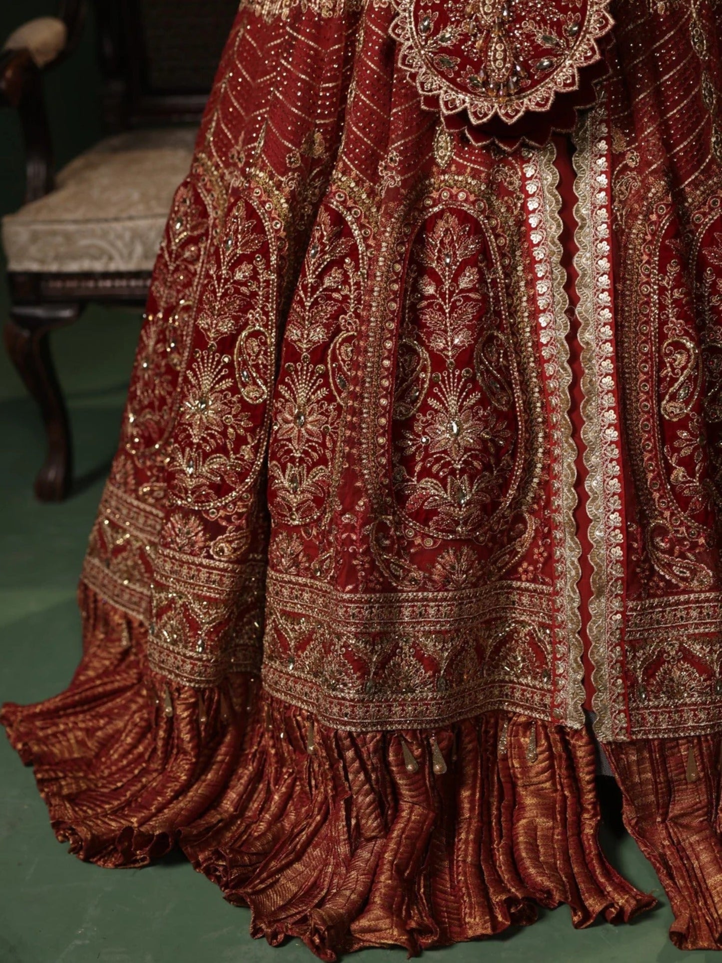 Red Sara Jahan Net Embroidered Lehenga Set-Aylin