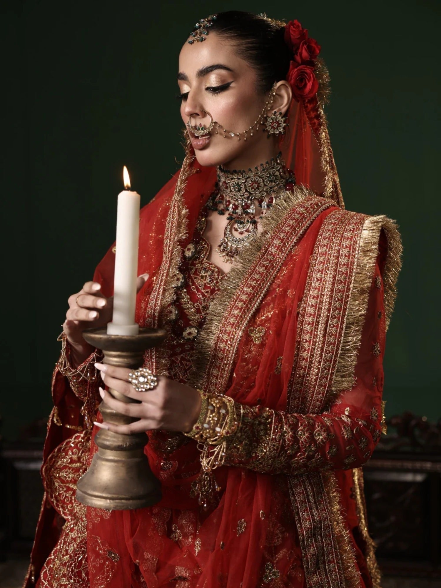 Red Sara Jahan Net Embroidered Lehenga Set-Aylin