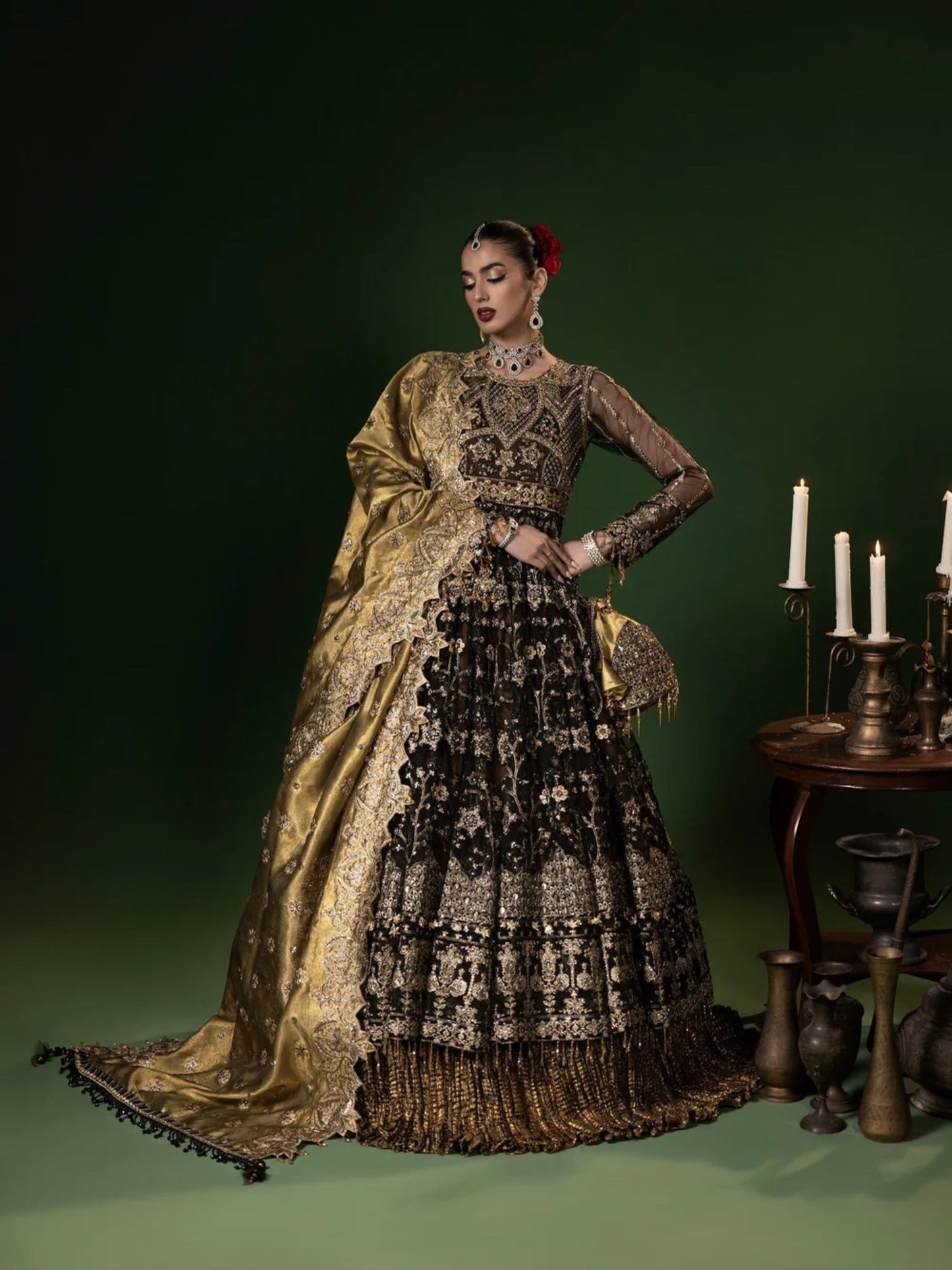 Black Sara Jahan Net Embellished Maxi-Mahru