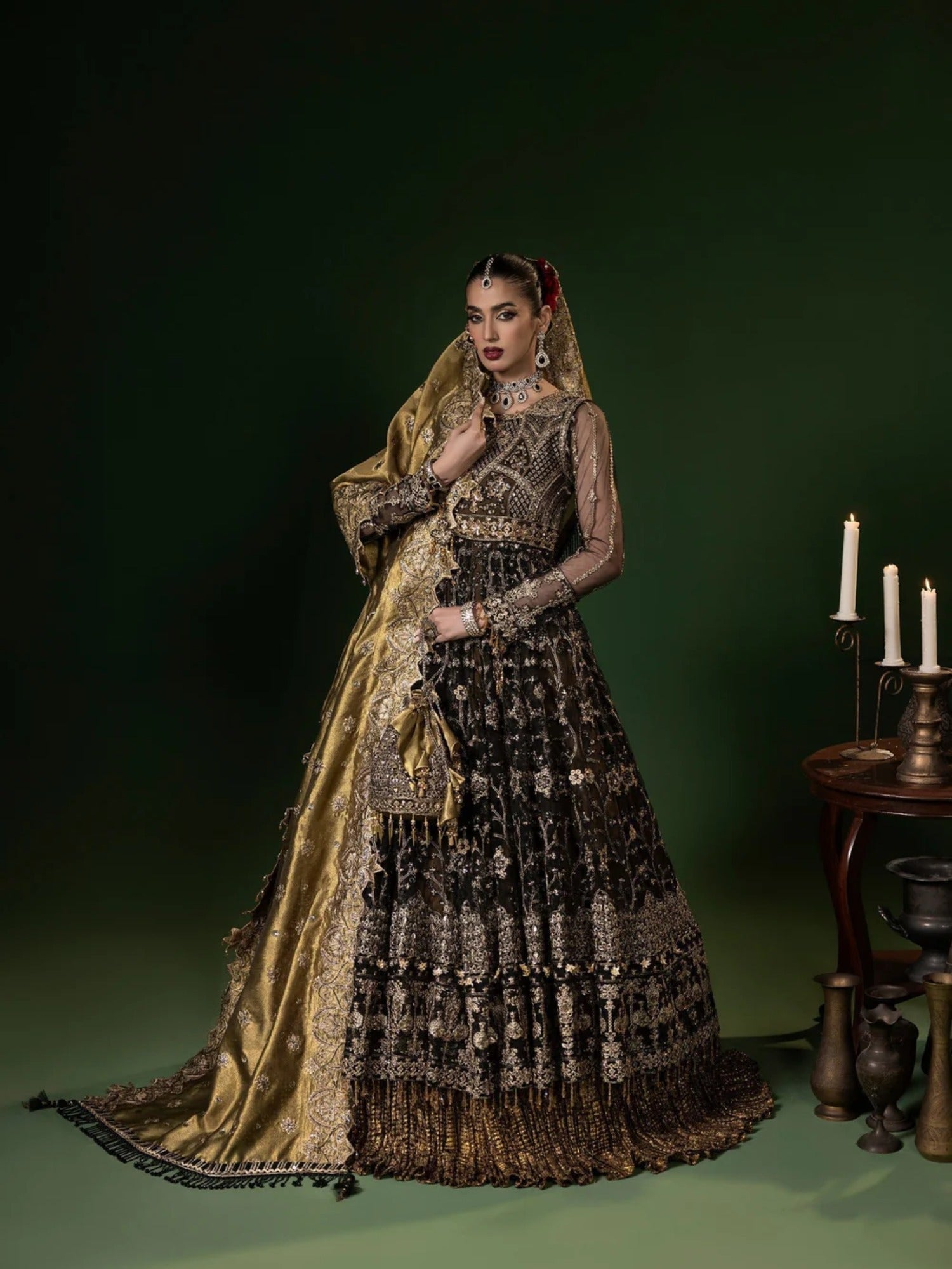 Black Sara Jahan Net Embellished Maxi-Mahru
