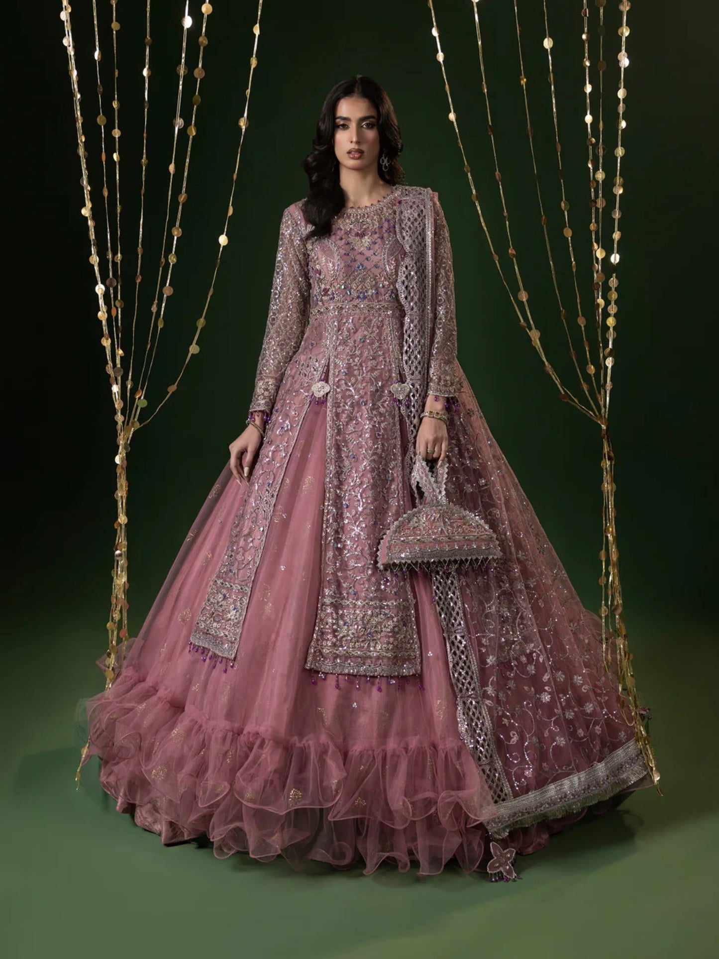 Pink Sara Jahan Net Embellished Lehenga Set-Nayab