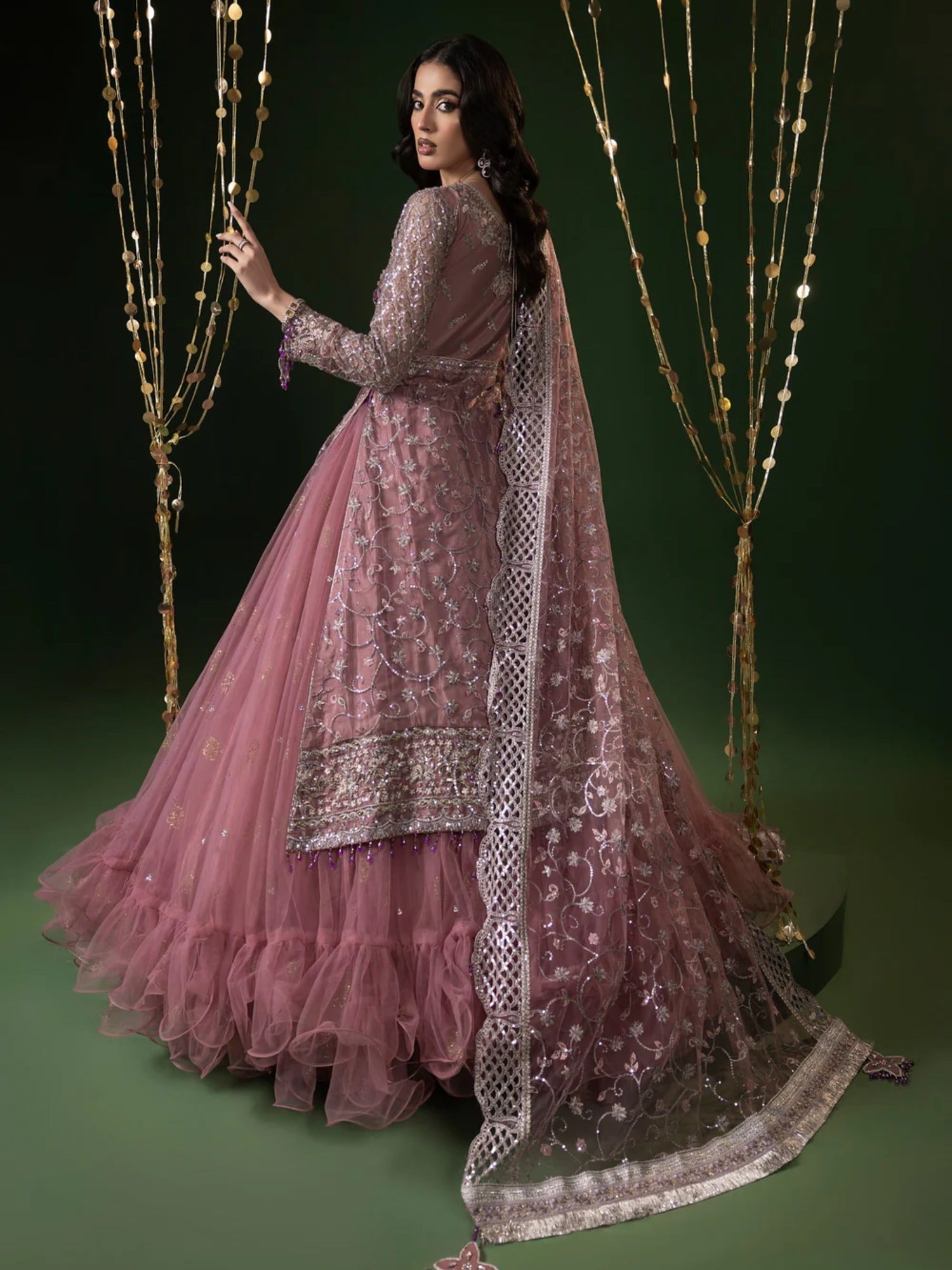 Pink Sara Jahan Net Embellished Lehenga Set-Nayab