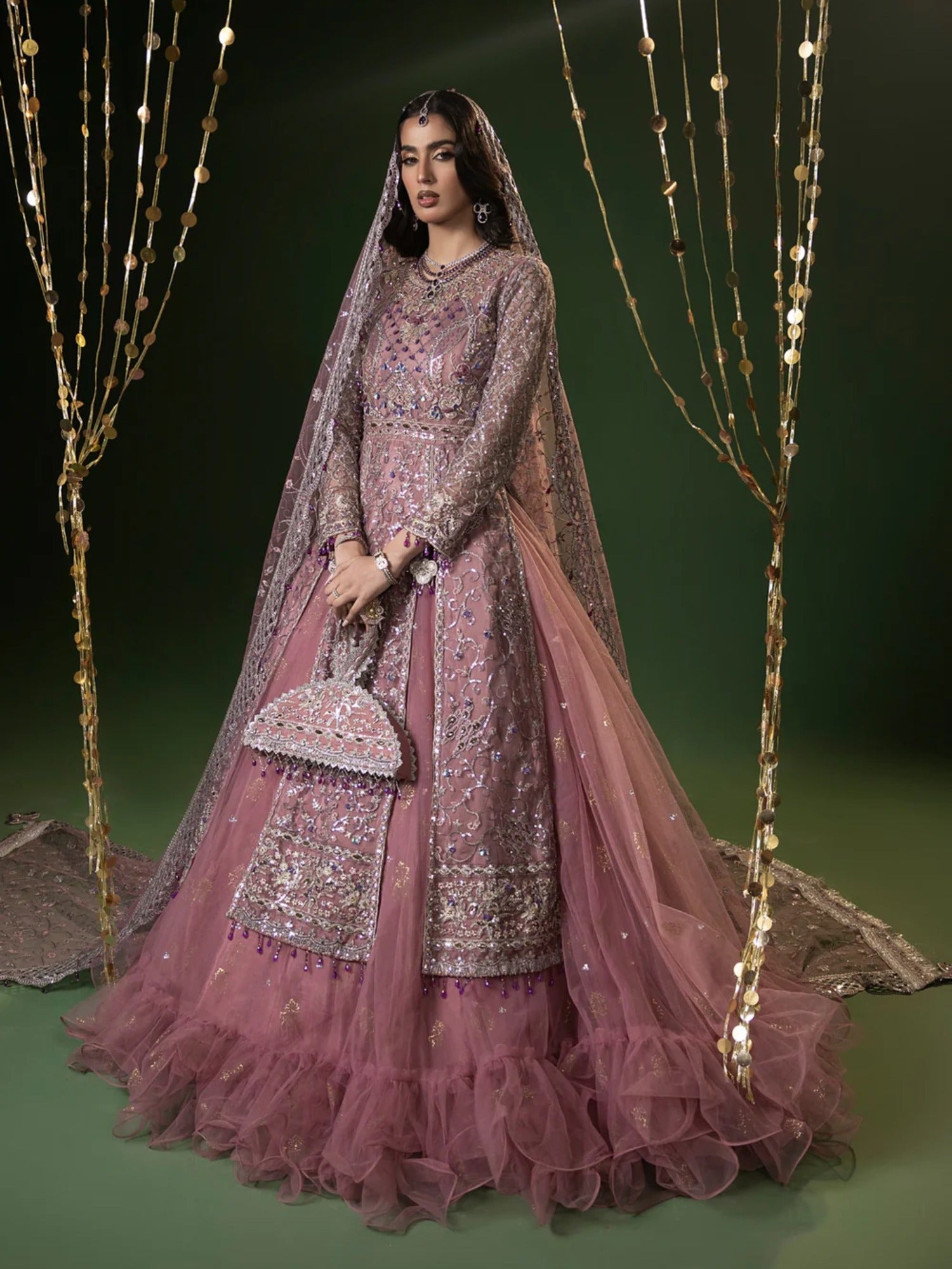 Pink Sara Jahan Net Embellished Lehenga Set-Nayab
