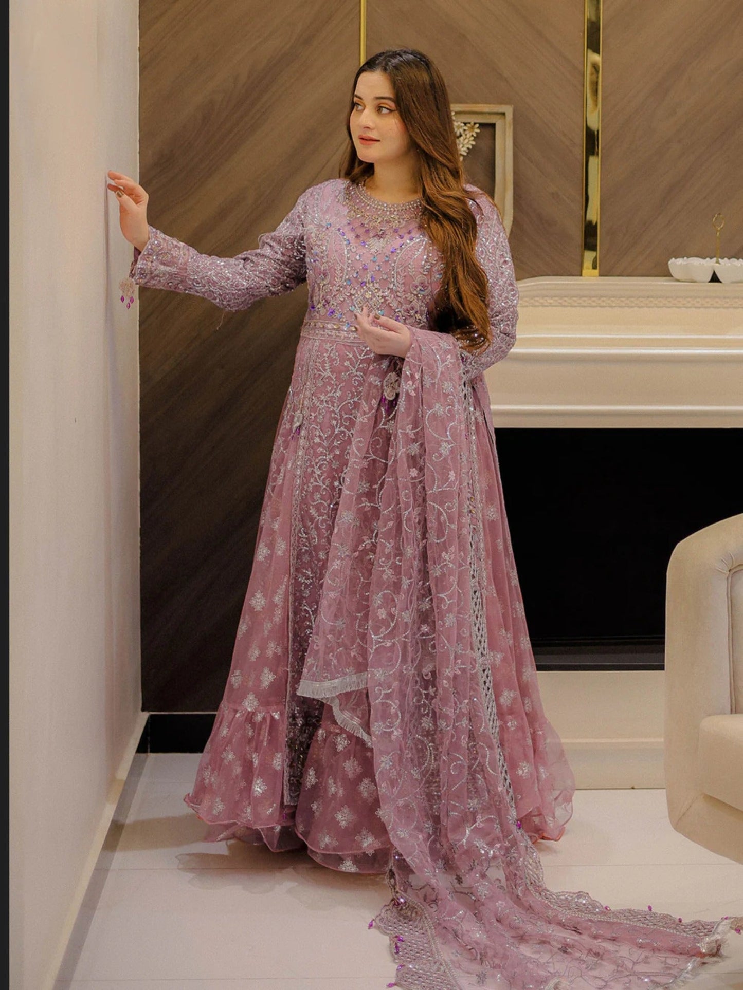 Pink Sara Jahan Net Embellished Lehenga Set-Nayab