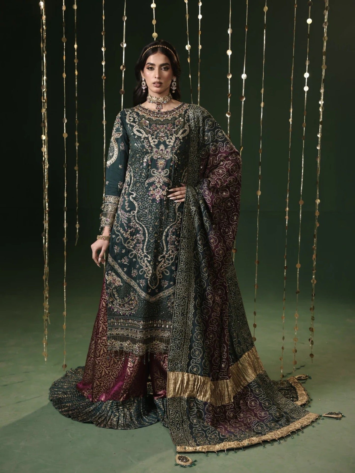 Green Sara Jahan Silk Embroidered Sharara-Sitara