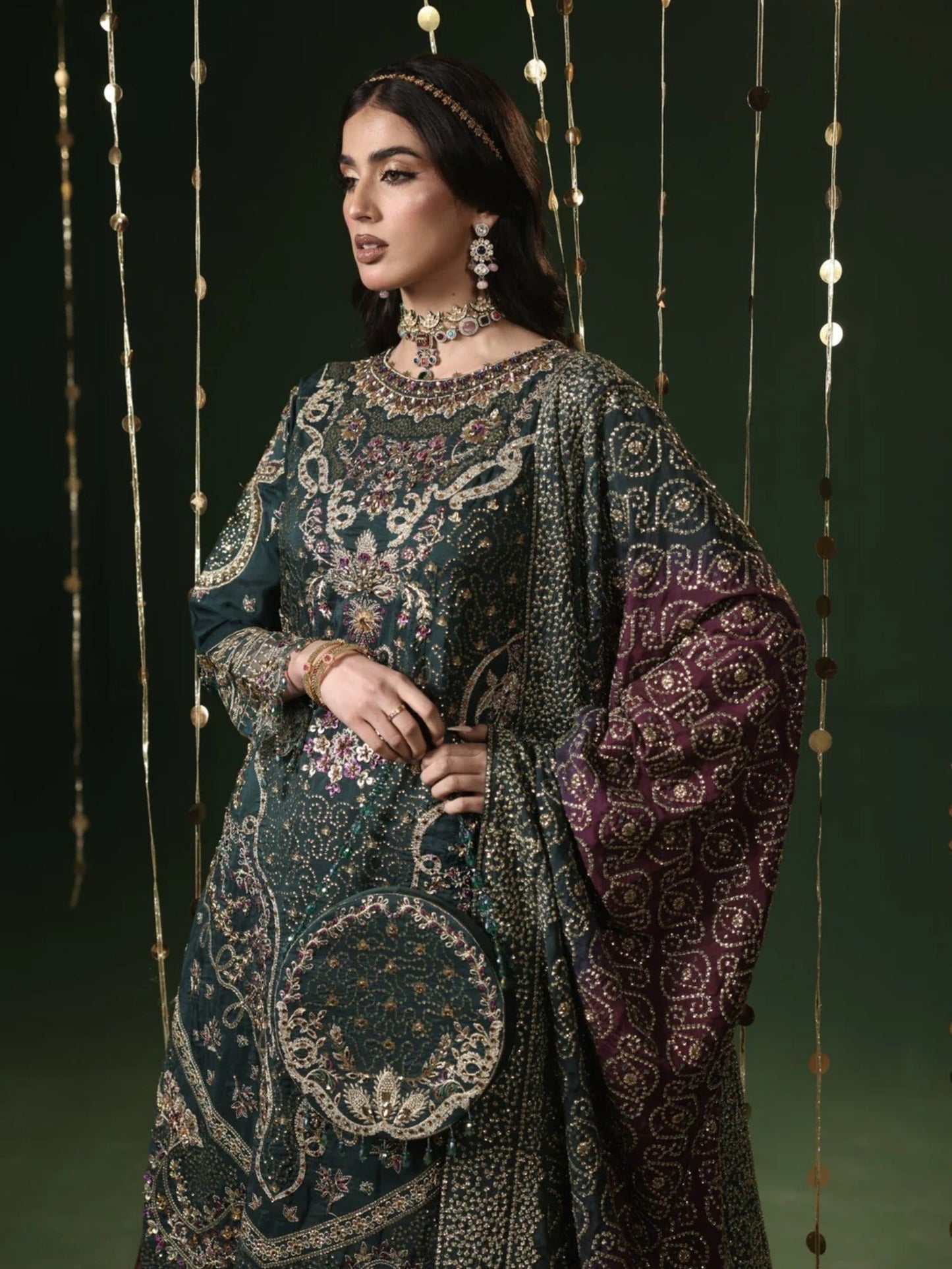 Green Sara Jahan Silk Embroidered Sharara-Sitara