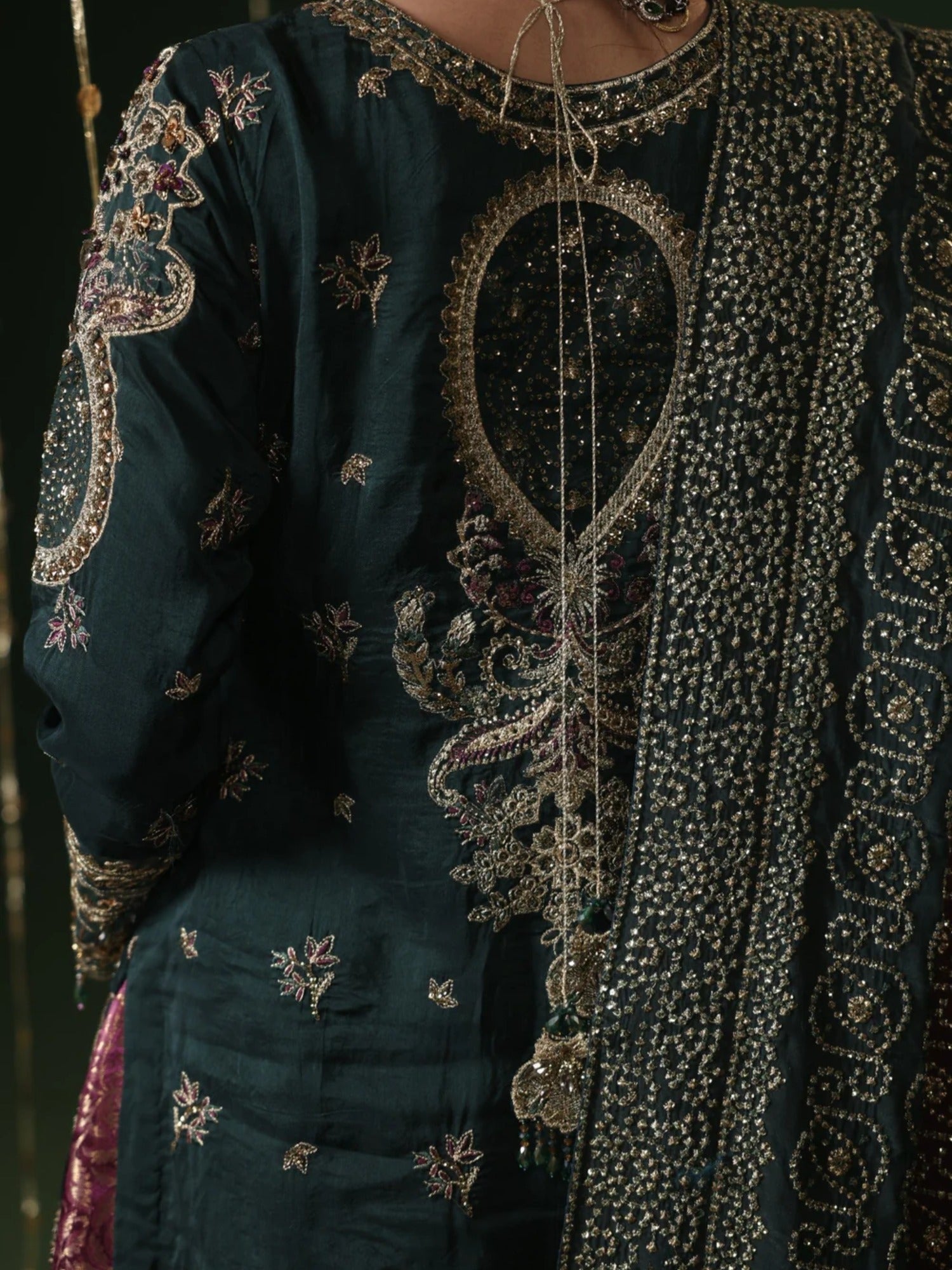 Green Sara Jahan Silk Embroidered Sharara-Sitara