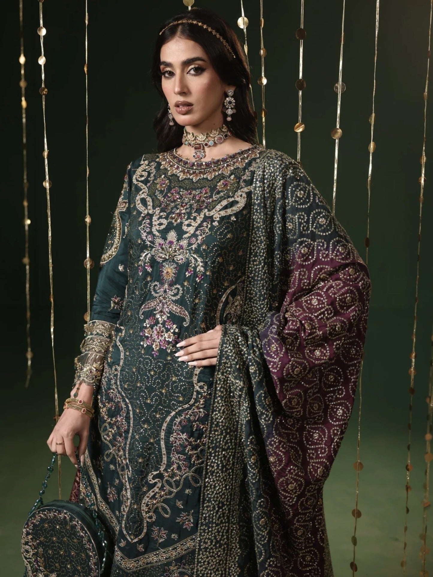 Green Sara Jahan Silk Embroidered Sharara-Sitara