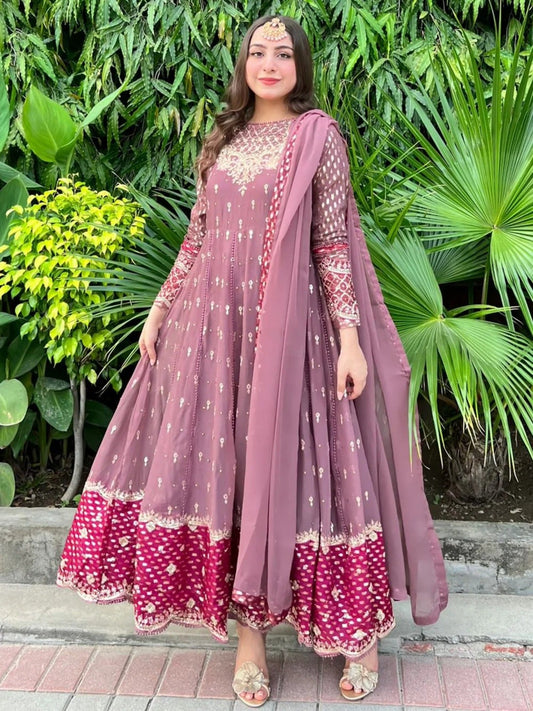 Pink Sara Jahan Georgette Chiffon Embellished Maxi-Martina