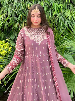 Pink Sara Jahan Georgette Chiffon Embellished Maxi Martina