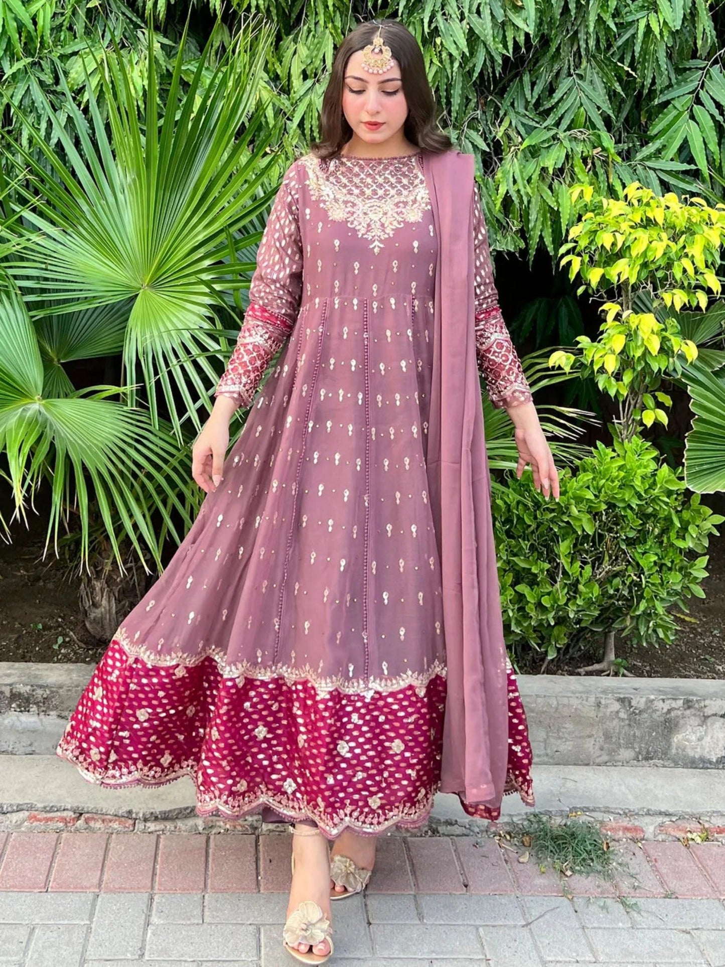 Pink Sara Jahan Georgette Chiffon Embellished Maxi-Martina