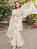 Cream Sara Jahan Organza Embellished Gharara-White Crown