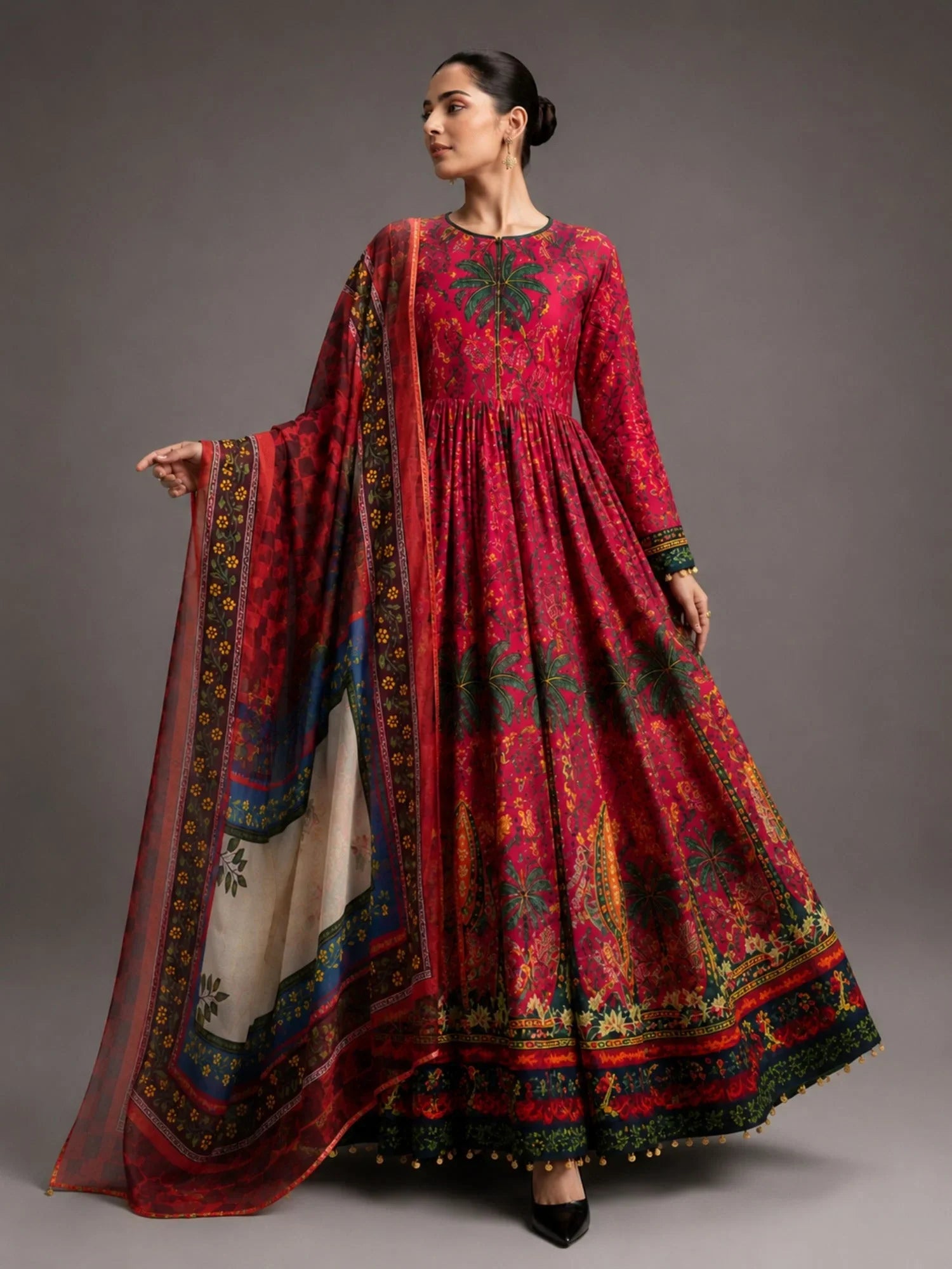 Maroon-MH Cloth House Blended Lawn Printed Stitched 2-Piece Suit-Firdaus