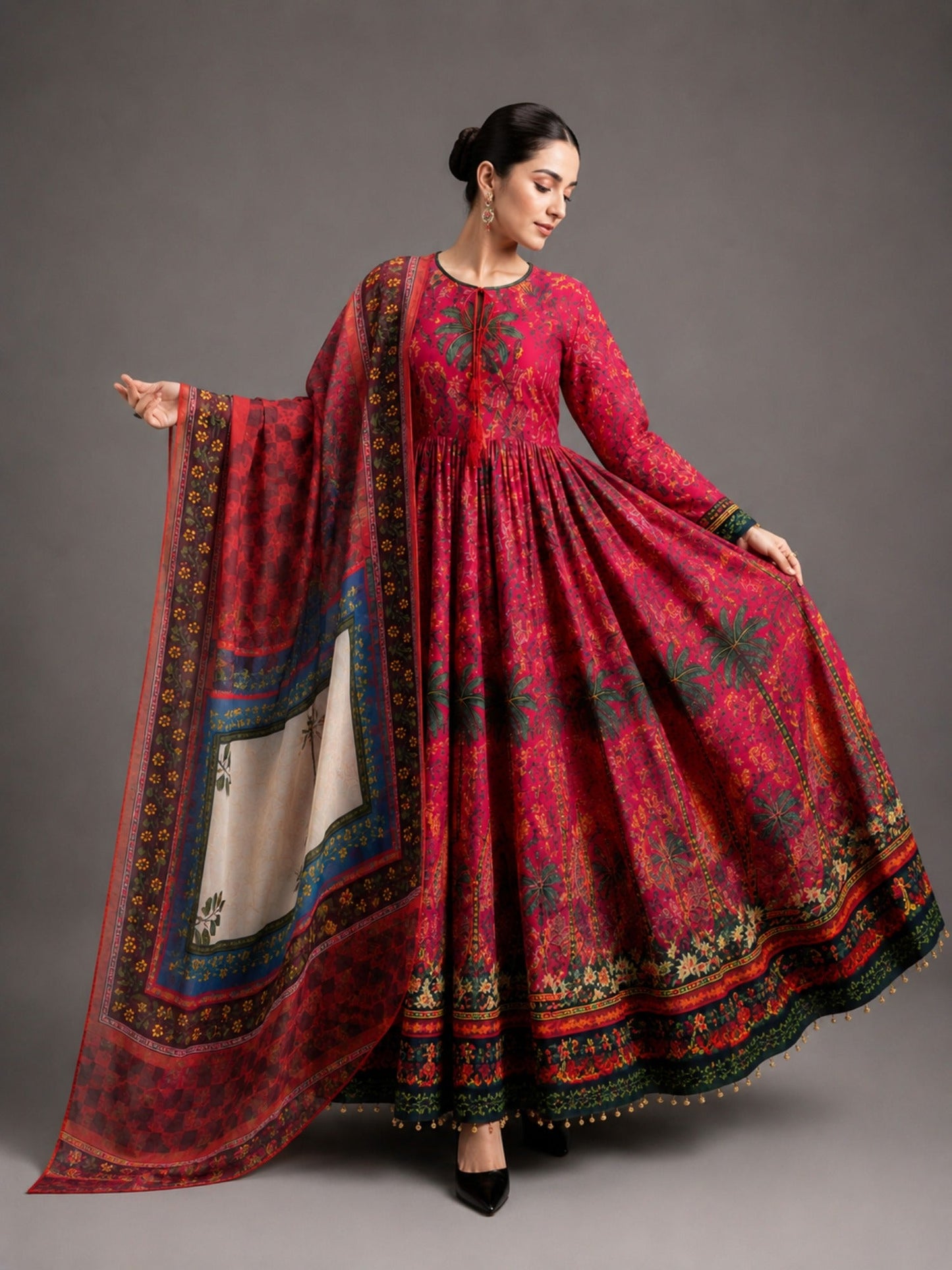 Black and Maroon-MH Cloth House Blended Lawn Printed Stitched 2-Piece Suit-Firdaus