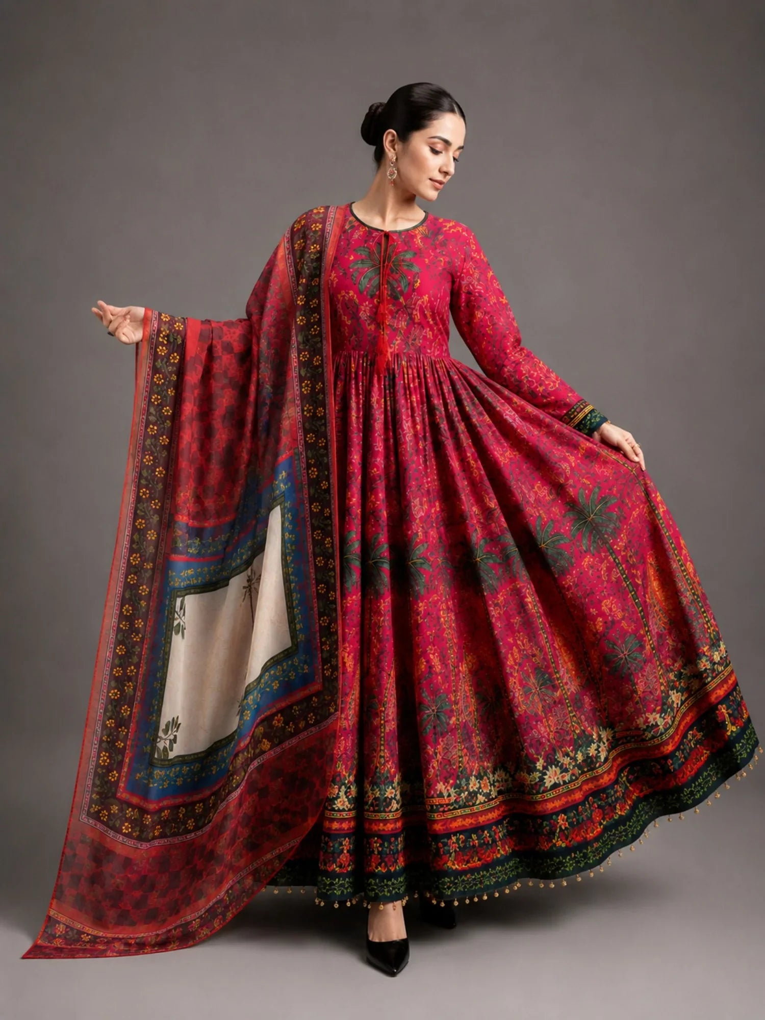 Maroon-MH Cloth House Blended Lawn Printed Stitched 2-Piece Suit-Firdaus