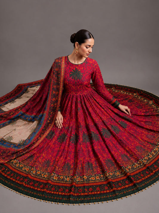 Black and Maroon-MH Cloth House Blended Lawn Printed Stitched 2-Piece Suit-Firdaus