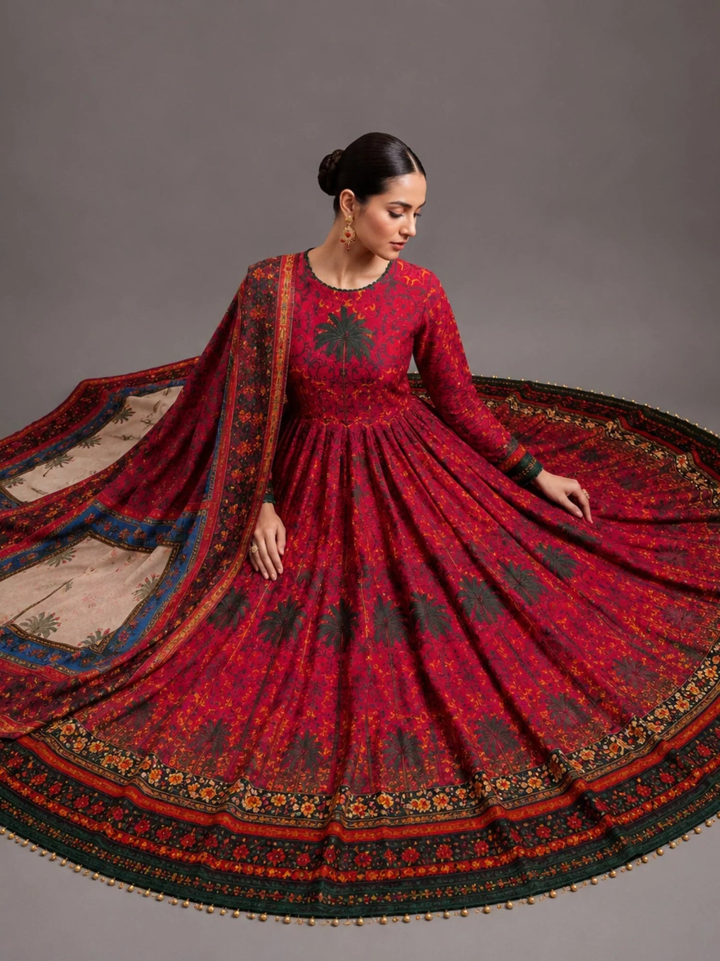 Maroon-MH Cloth House Blended Lawn Printed Stitched 2-Piece Suit-Firdaus