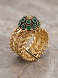 Green and Golden-Orya Jewellery Adjustable Ring-Emerald Green R53