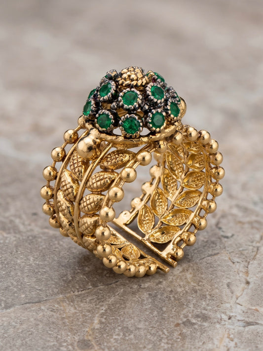 Green and Golden-Orya Jewellery Adjustable Ring-Emerald Green R53