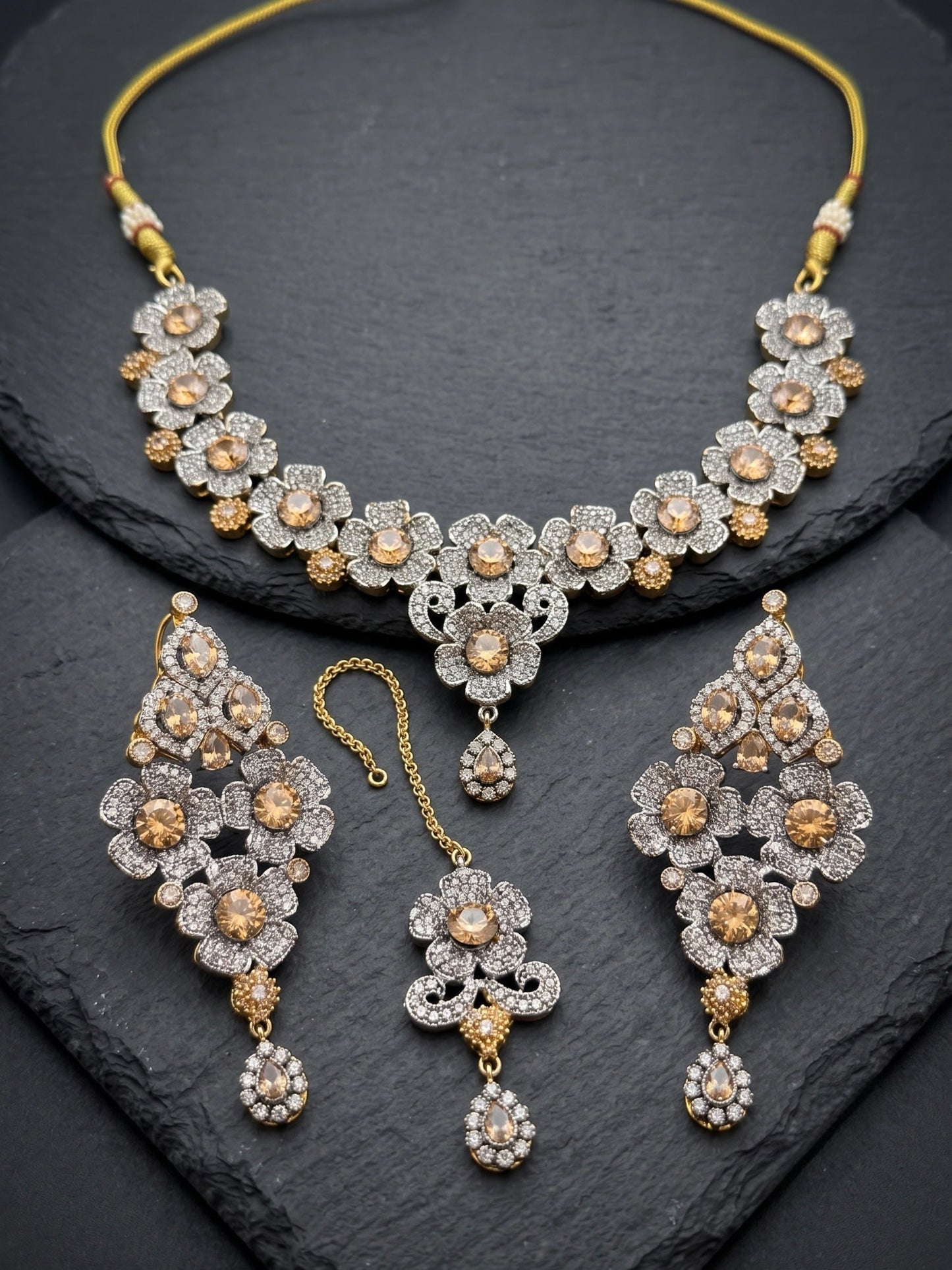 Orya Jewellery Zircon Flower Jewellery Set-Champagne S22