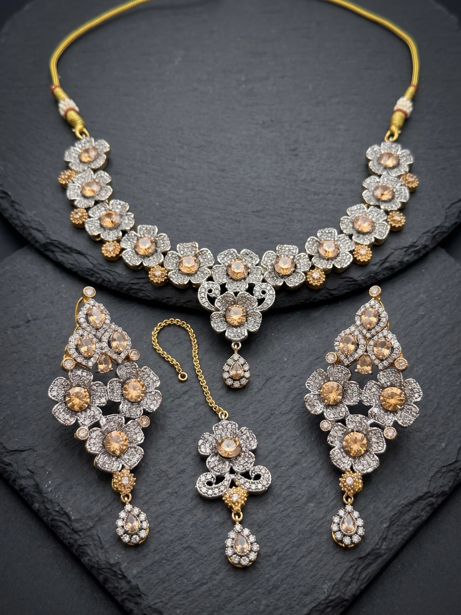 Orya Jewellery Zircon Flower Jewellery Set-Champagne S22