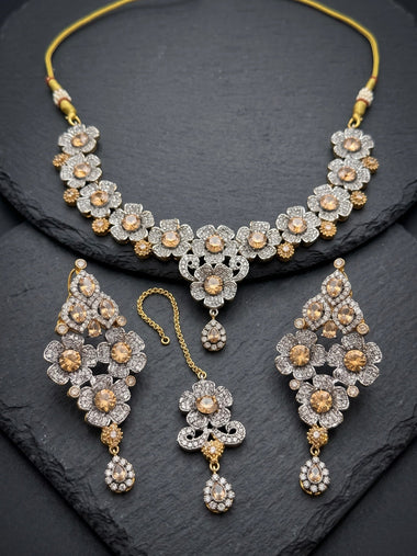 Orya Jewellery Zircon Flower Jewellery Set-Champagne S22