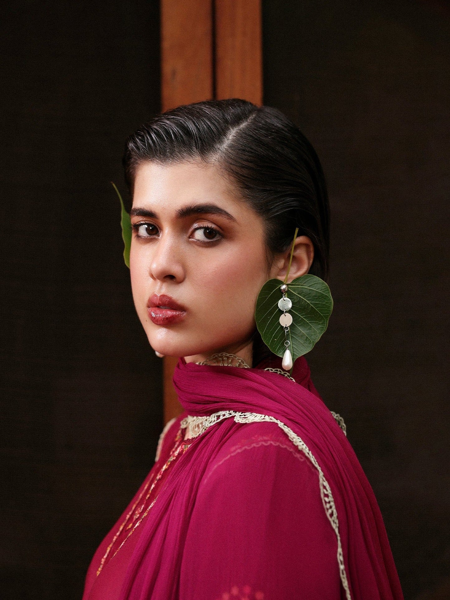 Red-Hussain Rehar Lawn Embroidered Stitched 3-Piece Suit-Ada