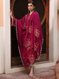 Red-Hussain Rehar Lawn Embroidered Stitched 3-Piece Suit-Ada