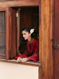 Red-Hussain Rehar Eid Pret SS 26 Lawn Embroidered Stitched 3-Piece Suit-Scarlet