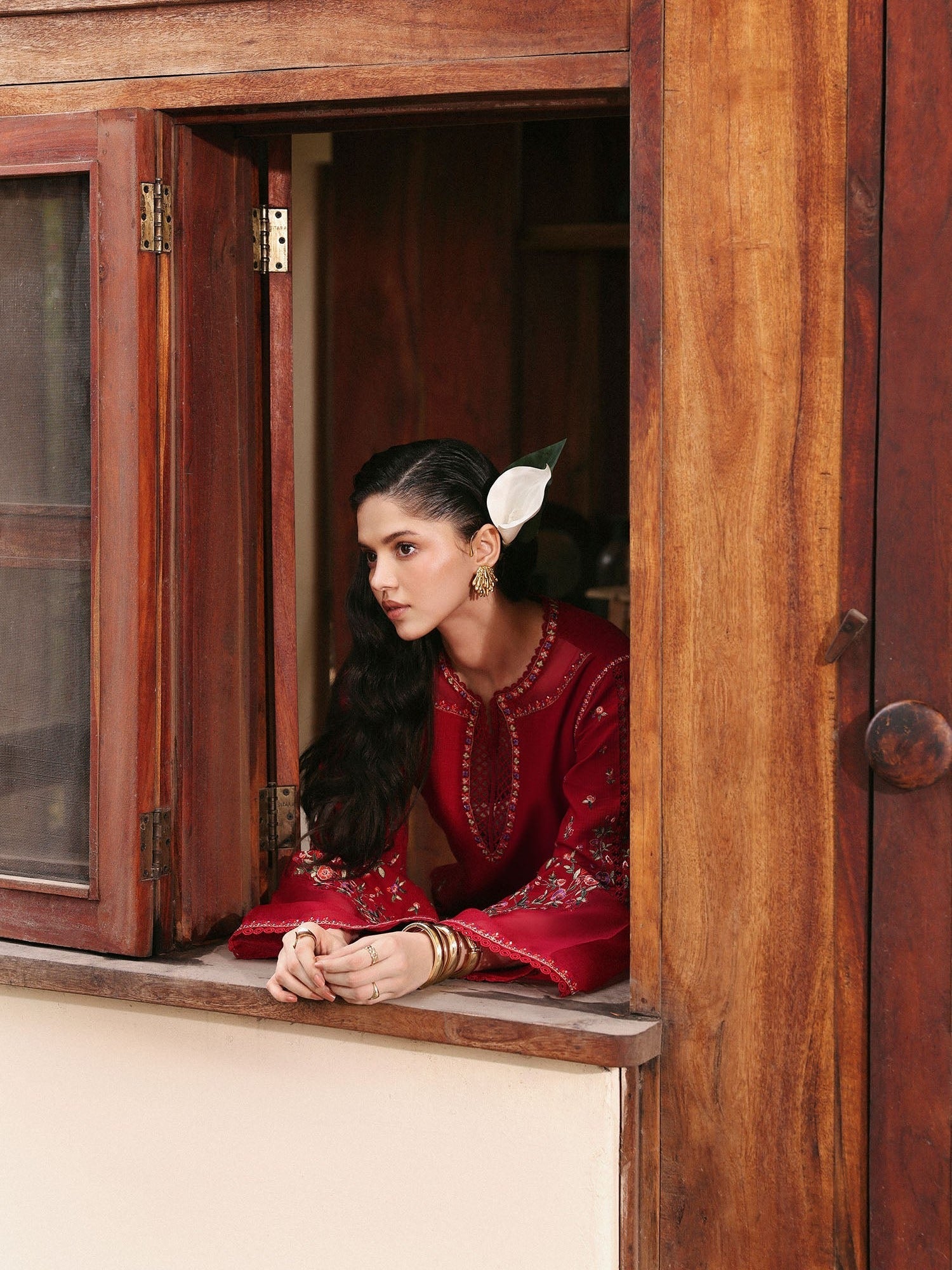 Red-Hussain Rehar Eid Pret SS 26 Lawn Embroidered Stitched 3-Piece Suit-Scarlet