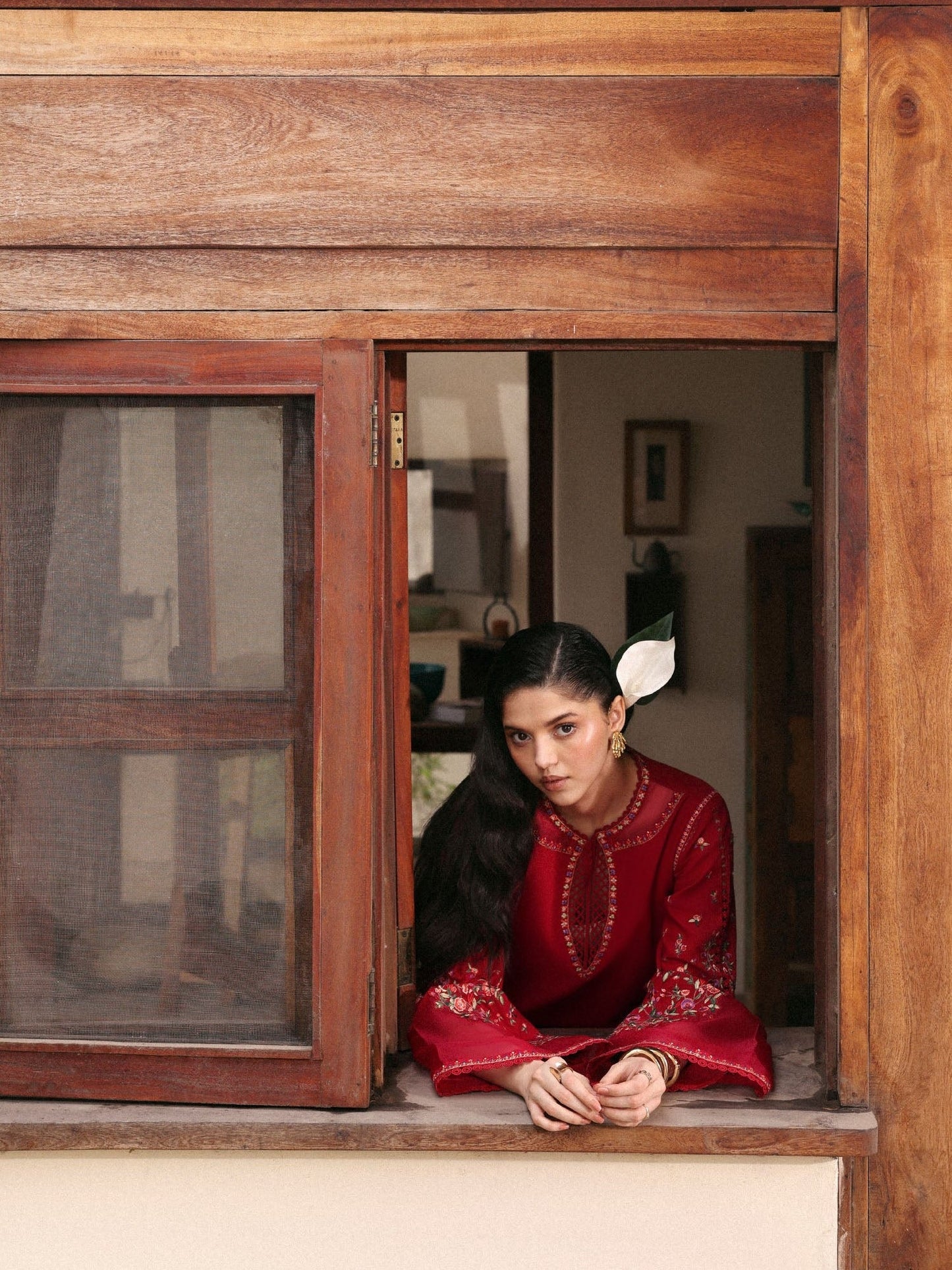 Red-Hussain Rehar Eid Pret SS 26 Lawn Embroidered Stitched 3-Piece Suit-Scarlet
