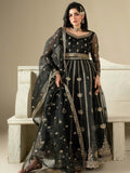 Black Hani & Umaima Organza Embroidered Lehenga-Gul e Rehab