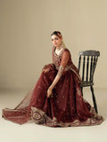 Maroon Hani & Umaima Organza Embroidered Lehenga-Mah e Gull