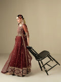 Maroon Hani & Umaima Organza Embroidered Lehenga-Mah e Gull