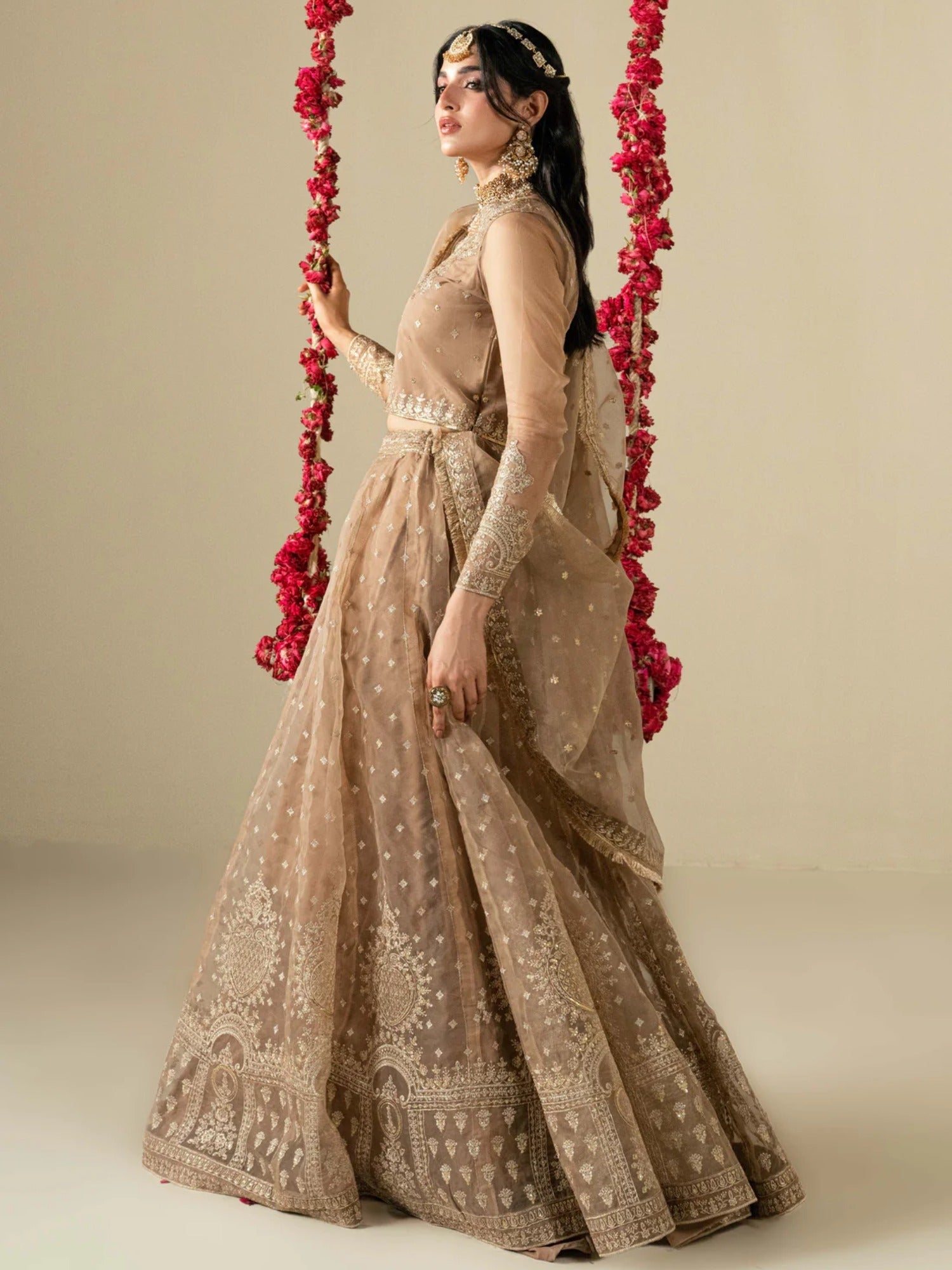 Golden Hani & Umaima Organza Embroidered Lehenga-Gul e Zenat