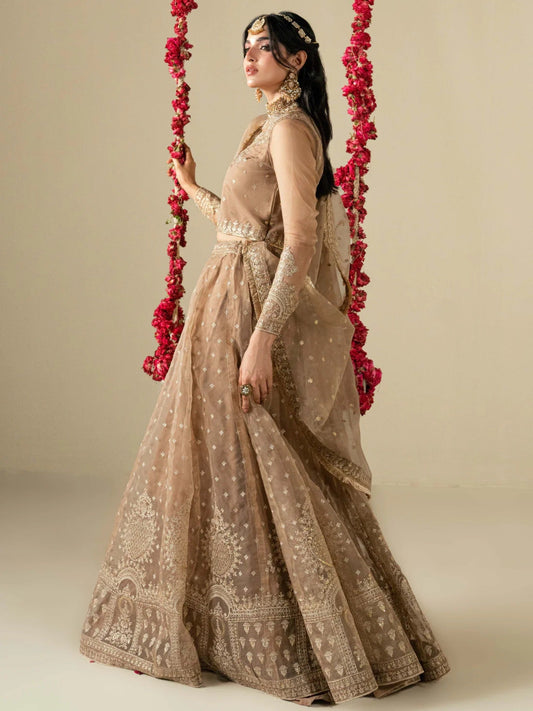 Golden Hani & Umaima Organza Embroidered Lehenga-Gul e Zenat
