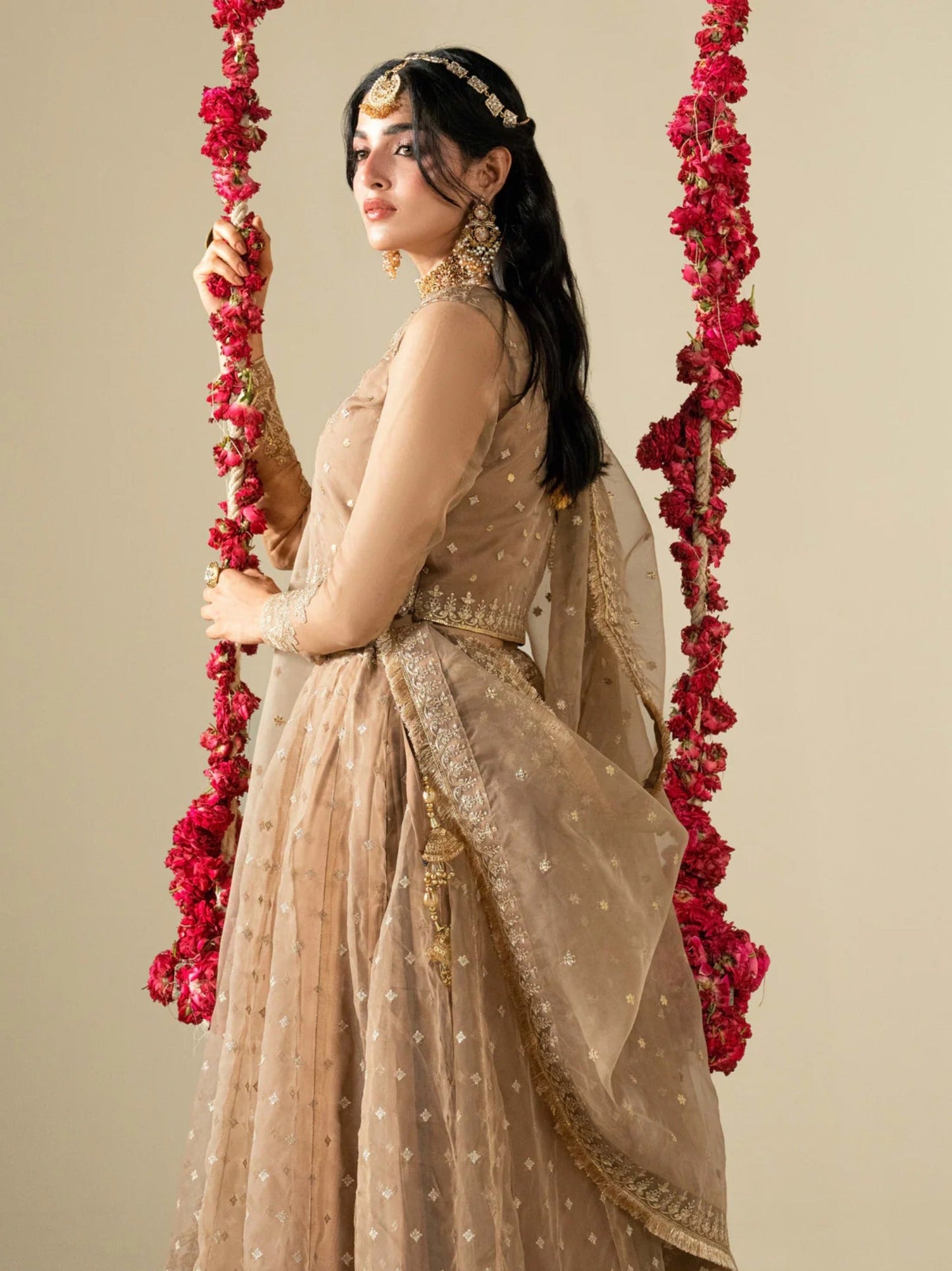 Golden Hani & Umaima Organza Embroidered Lehenga-Gul e Zenat