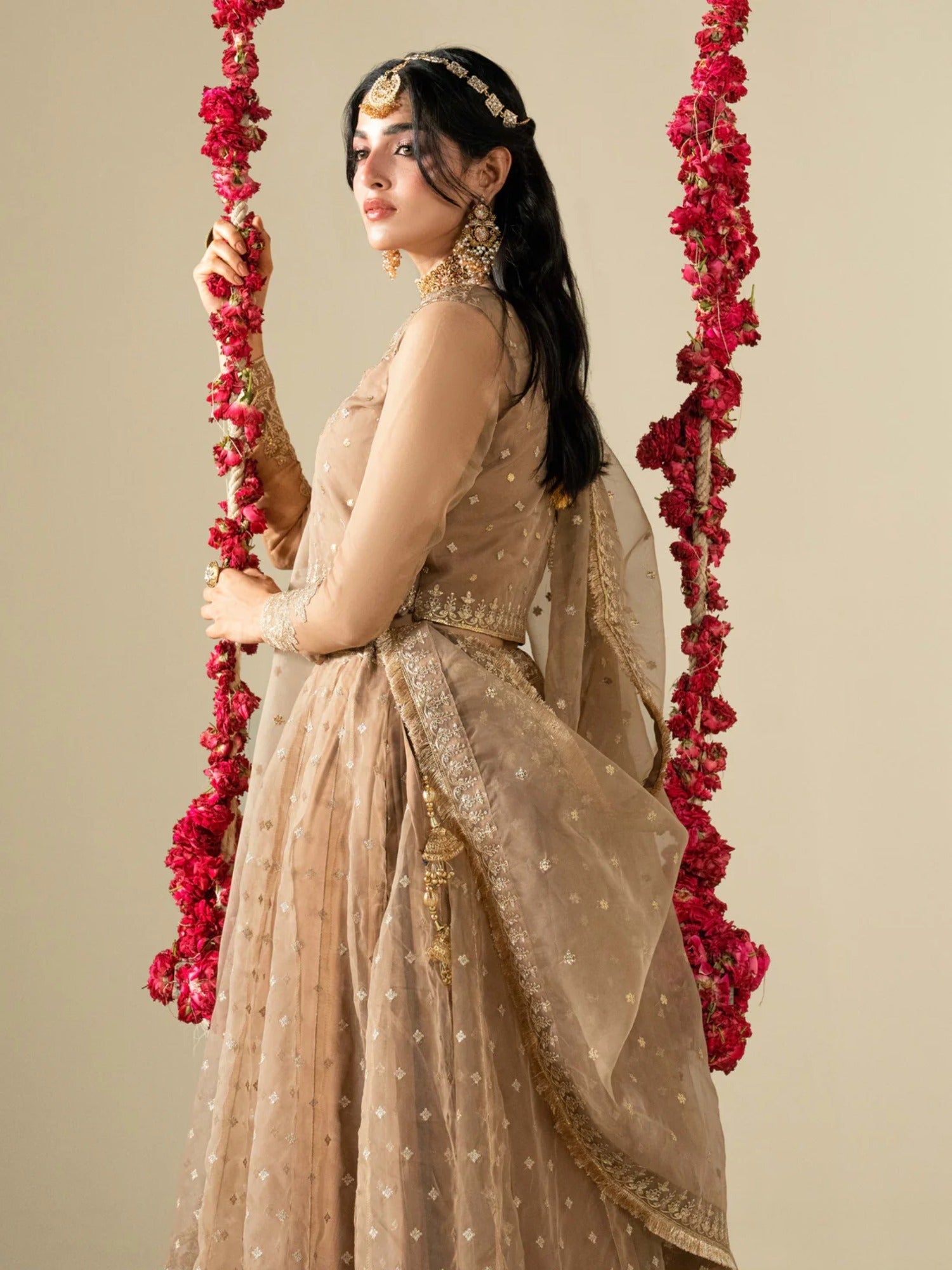 Golden Hani & Umaima Organza Embroidered Lehenga-Gul e Zenat