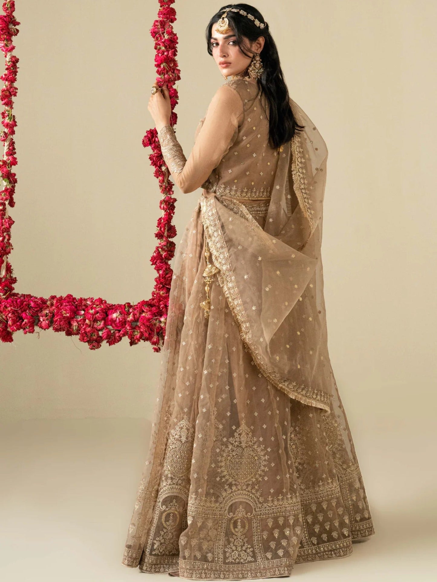 Golden Hani & Umaima Organza Embroidered Lehenga-Gul e Zenat