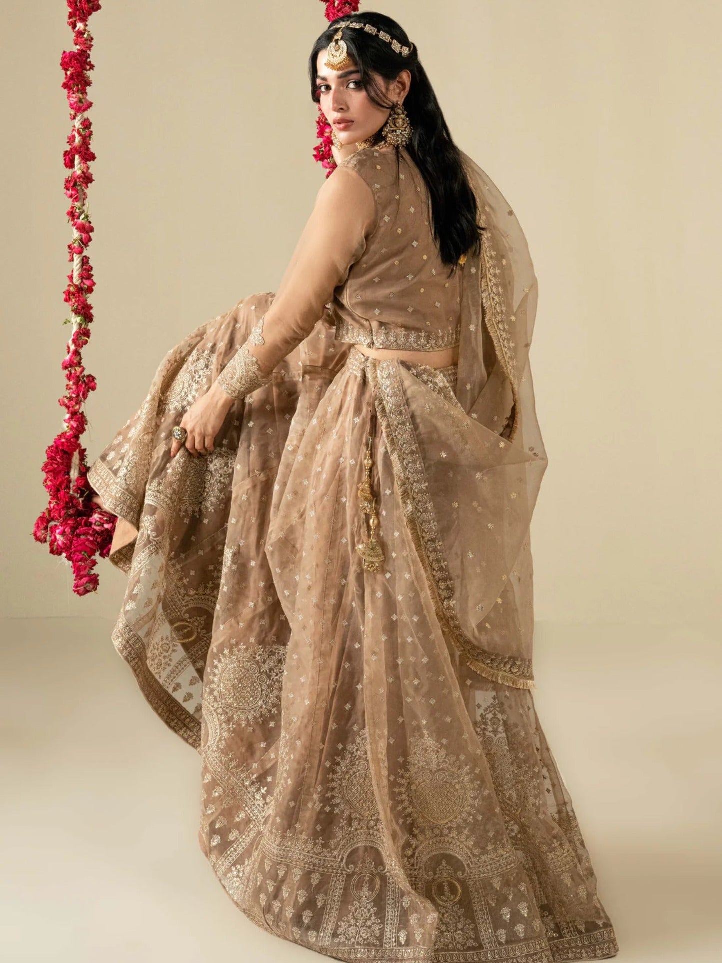 Golden Hani & Umaima Organza Embroidered Lehenga-Gul e Zenat
