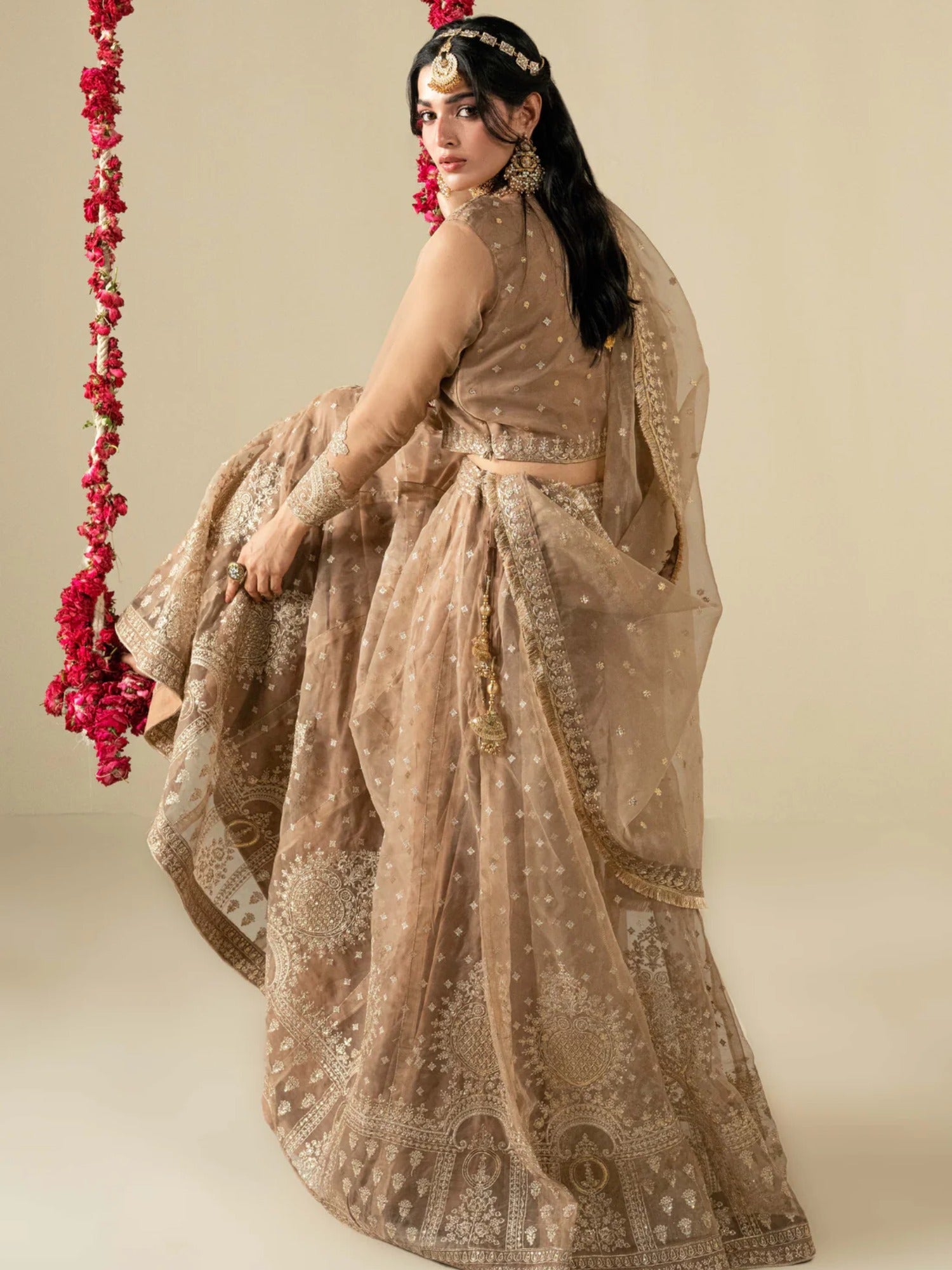 Golden Hani & Umaima Organza Embroidered Lehenga-Gul e Zenat