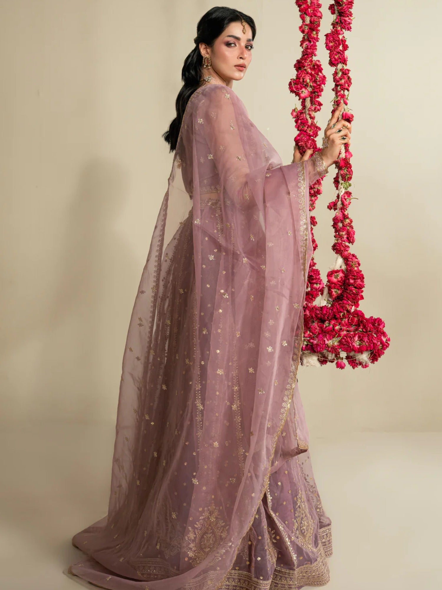 Lilac Hani & Umaima Organza Embroidered Lehenga-Rang e Jah