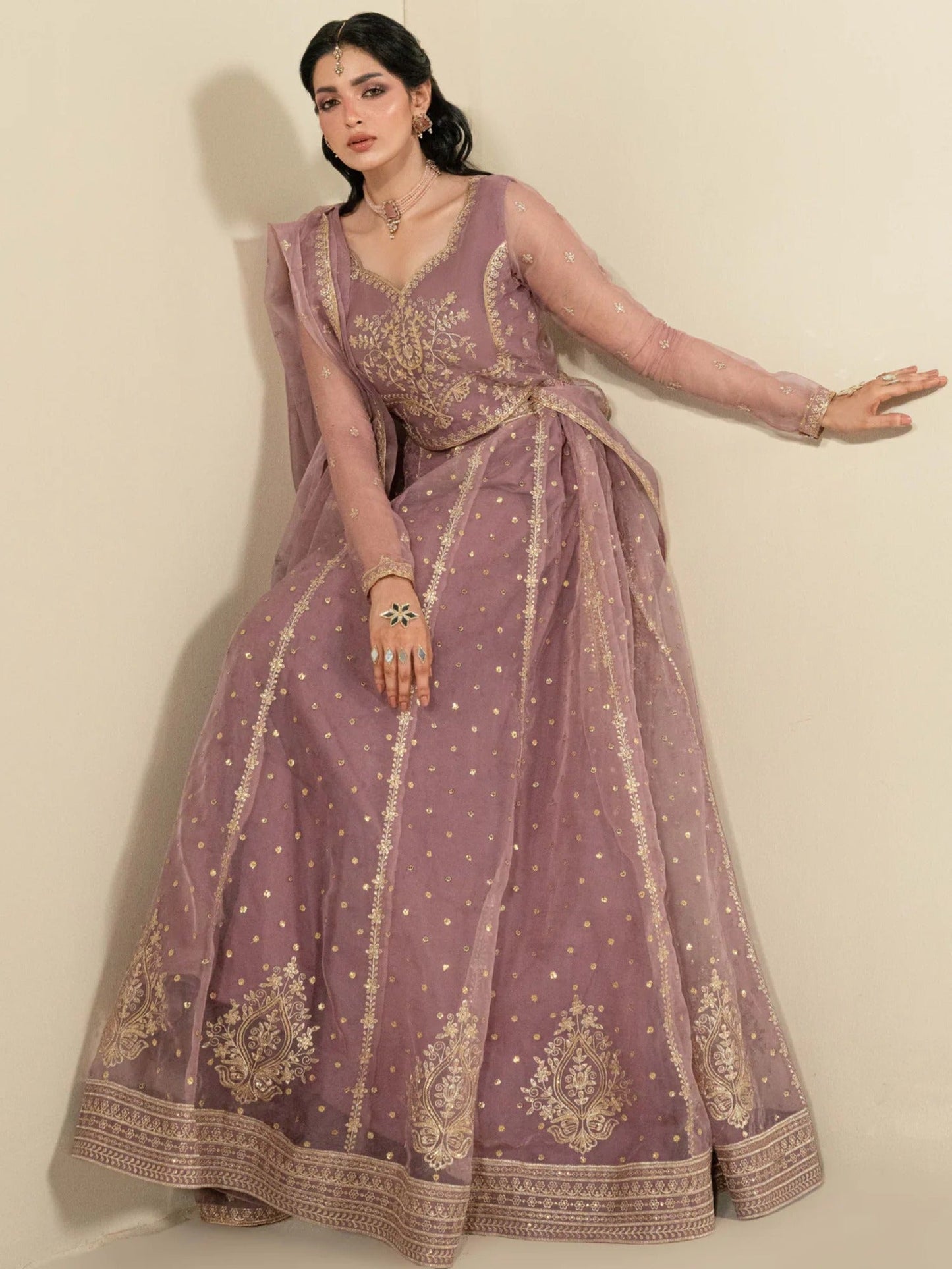 Lilac Hani & Umaima Organza Embroidered Lehenga-Rang e Jah