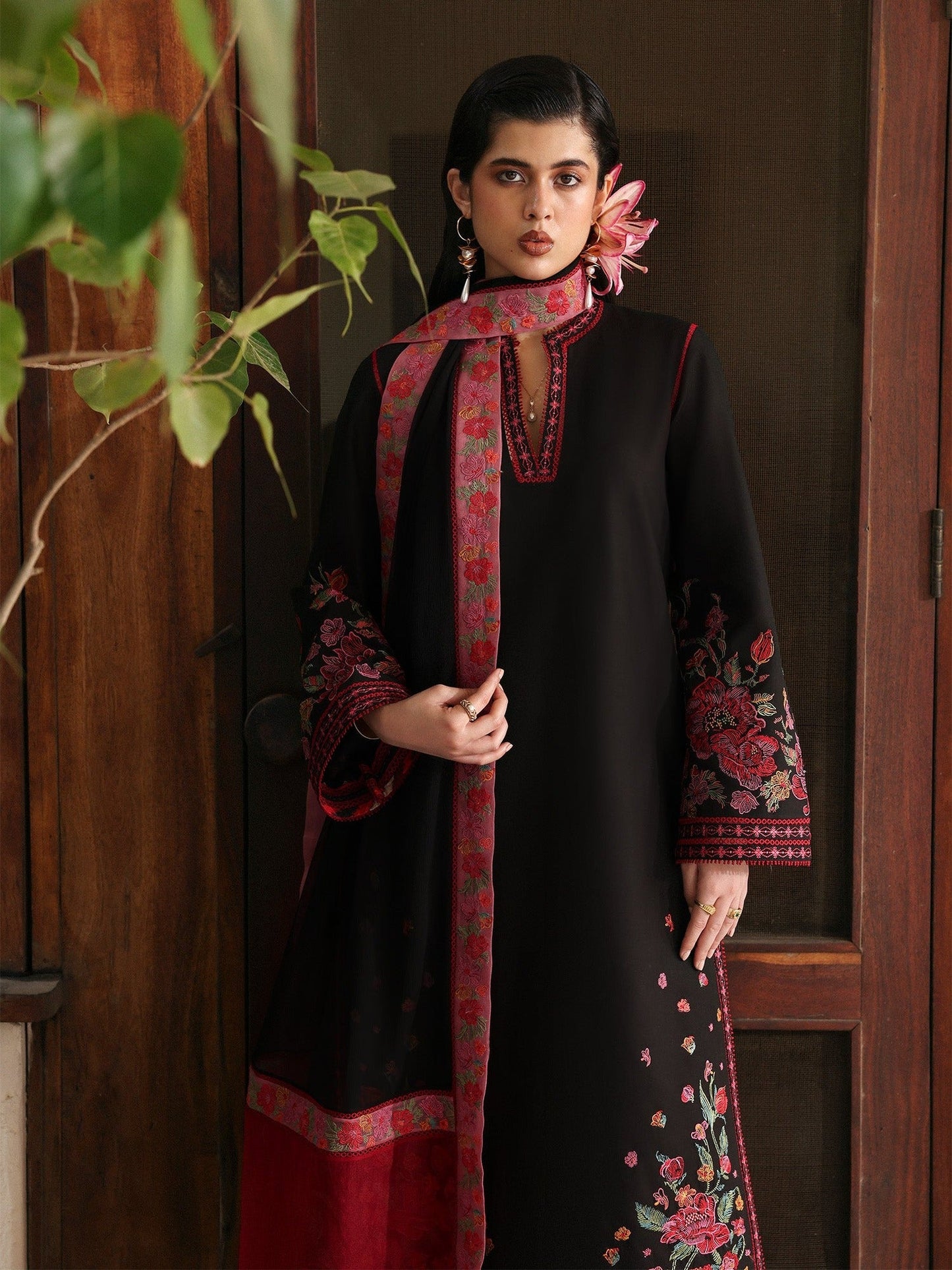 Black-Hussain Rehar Eid Pret SS 26 Lawn Embroidered Stitched 3-Piece Suit-Nigah