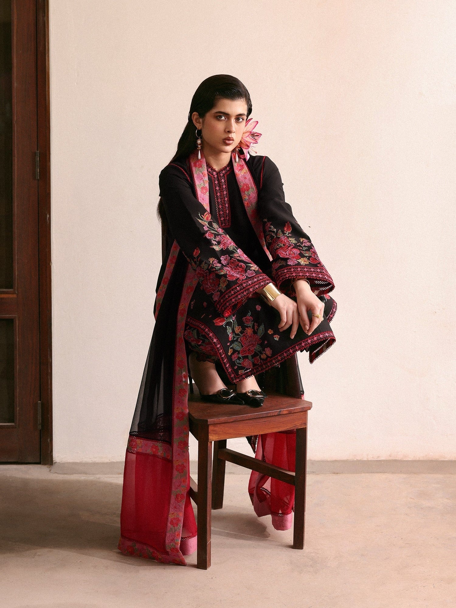 Black-Hussain Rehar Eid Pret SS 26 Lawn Embroidered Stitched 3-Piece Suit-Nigah