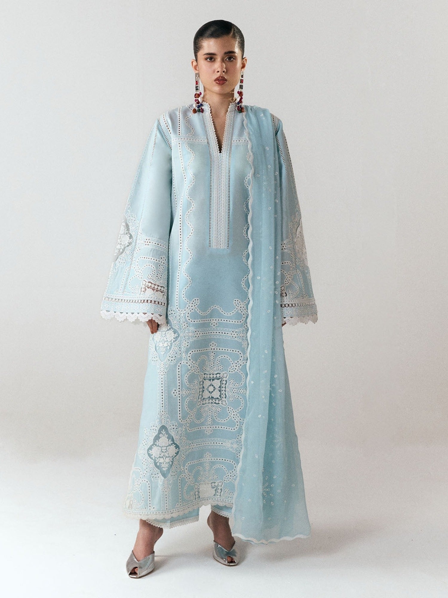 Blue-Jugnu By Hussain Rehar SS'26 Edit III Cotton Embroidered Unstitched 3-Piece Suit-Dira